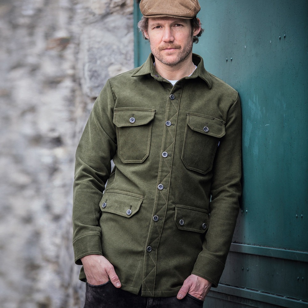 McNair men's moleskin Field Shirt in olive green