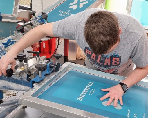 Screen printing To Ukraine with Love T-shirts